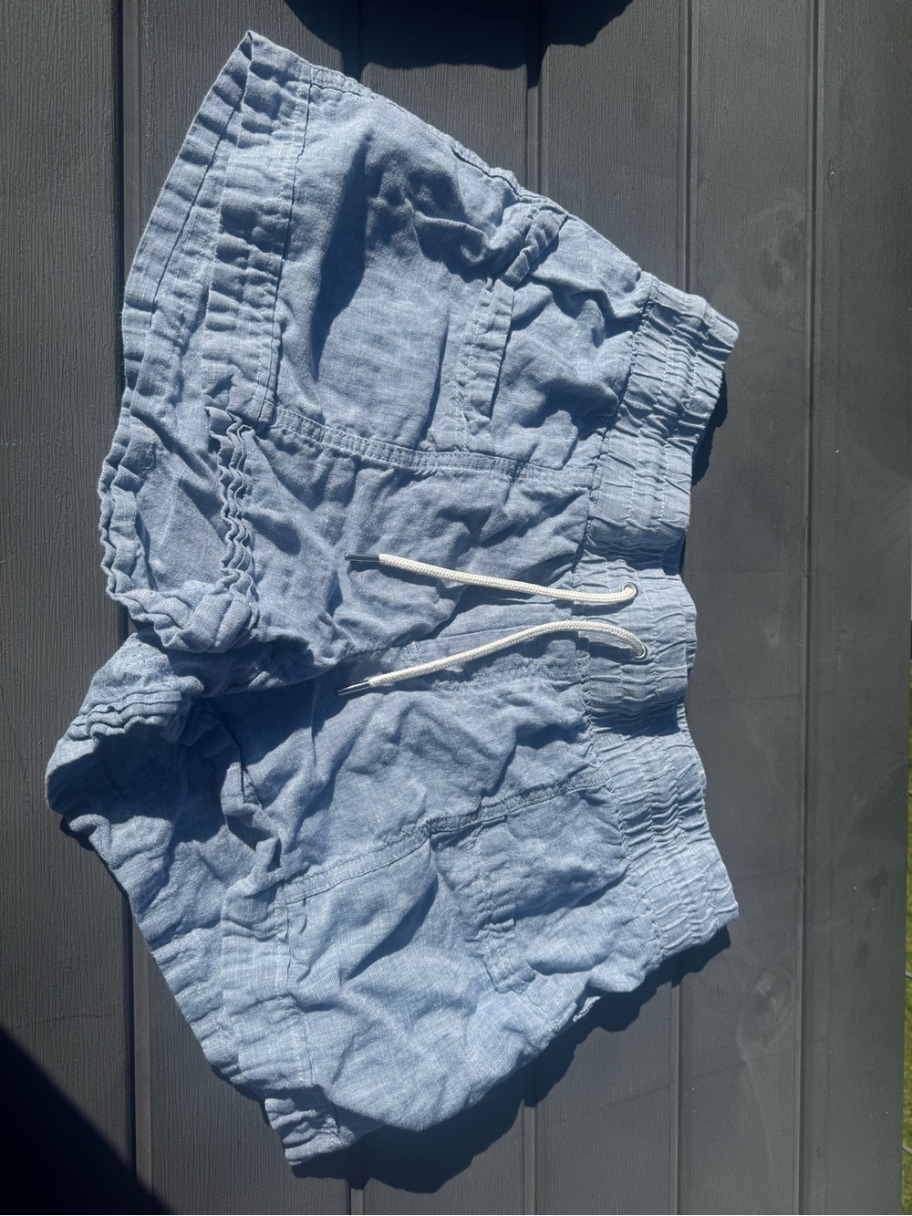 Athleta Light Blue Linen-Blend Women's Hybrid Shorts with Drawstring